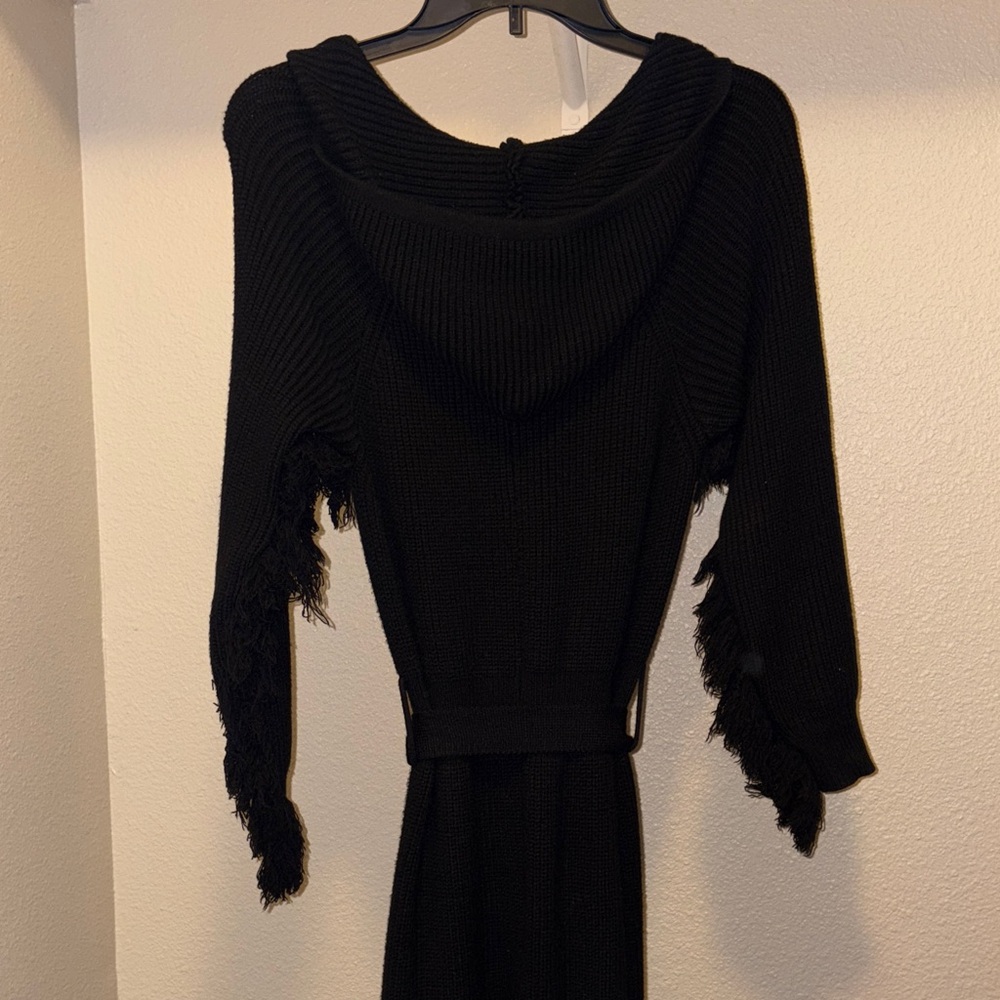 Love Sense Black Fringe Hoodie Bodysuit with Belt Size M Thick Stretchy - Picture 5 of 6
